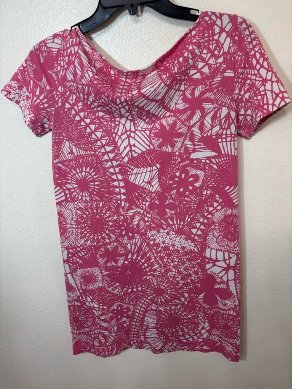 Tory Burch Pink & White Floral Lace-Style Cotton T-shirt summer Dress